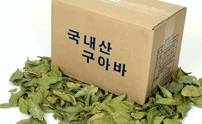구아바 잎 차 위에 국내산구아바라고 적힌 상자가 올려져 있는 모습