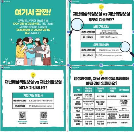 - 음식점(1층, 100㎡ 이상) 등 재난에 취약한 20개 업종시설 대상 의무보험화재·폭발·붕괴 사고로 인한 타인의 신체 또는 재산피해를 보상 - -상세내용은 본문을 참조하세요